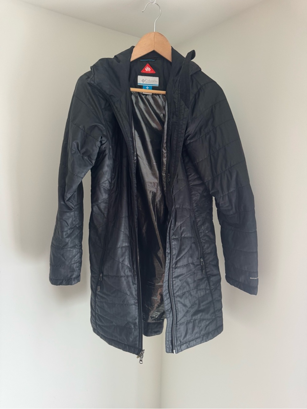 Columbia Black Long Quilted Hooded Puffer Coat